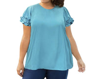 On The Plus Side - Short Sleeve Ruffle Blouse - Plus Size