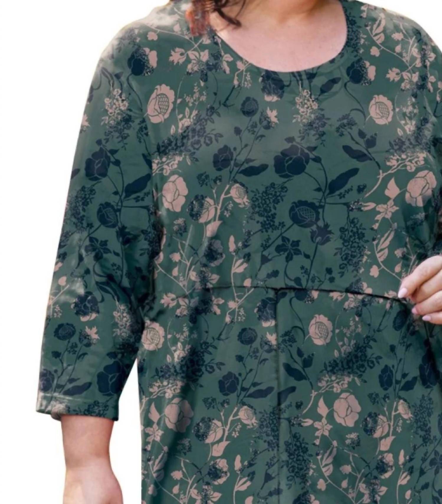 On The Plus Side - Flower Heartwood 3/4 Sleeve Tunic - Plus - clothing - cotton - blend - floral