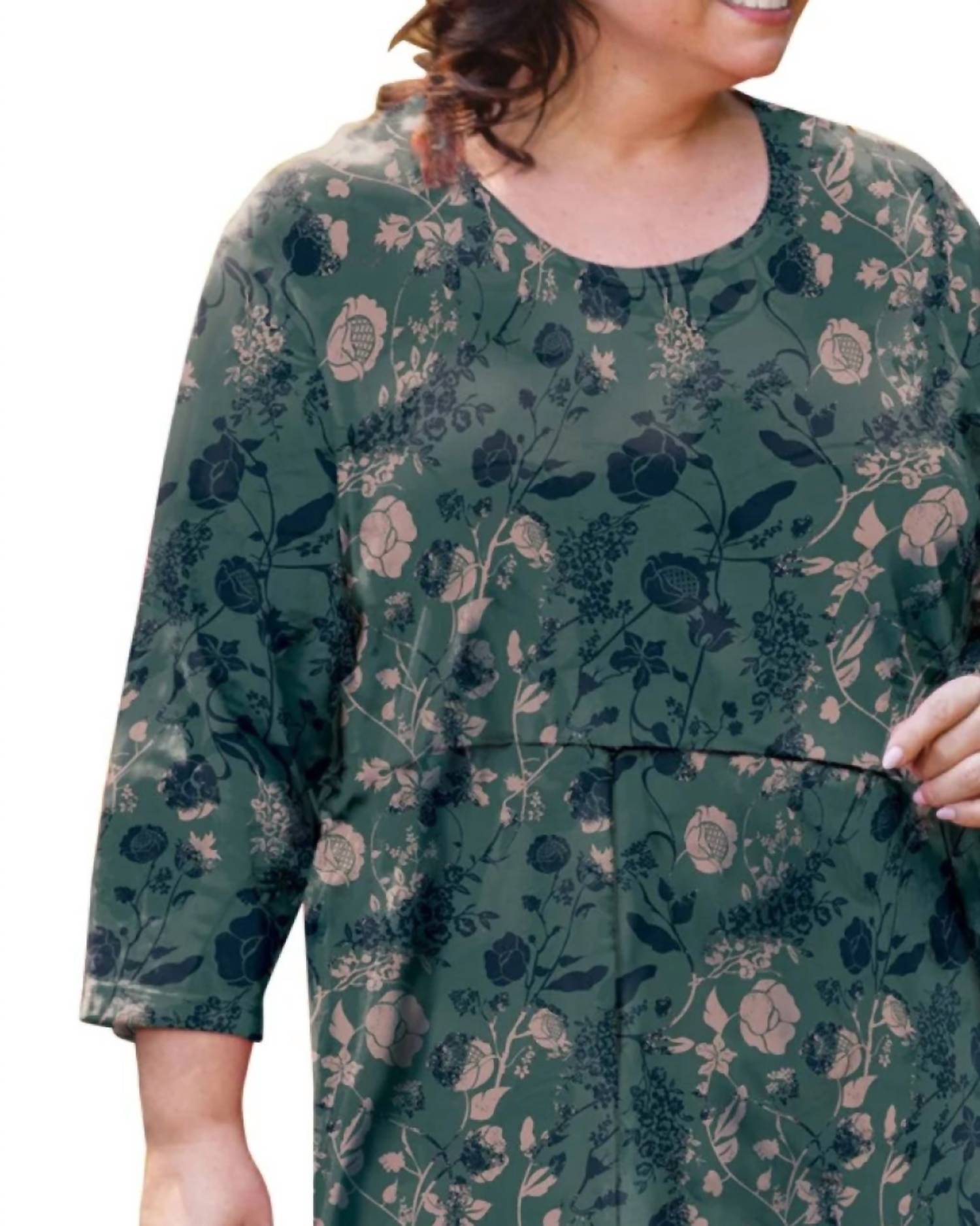 On The Plus Side - Flower Heartwood 3/4 Sleeve Tunic - Plus - clothing - cotton - blend - floral