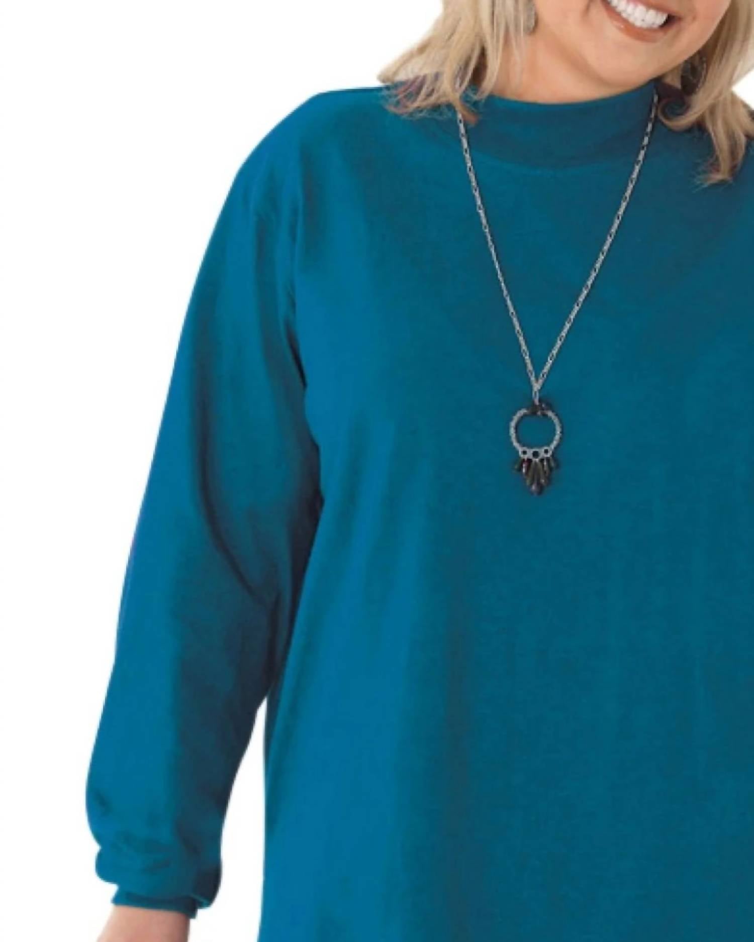 On The Plus Side - Jersey Mock Turtleneck Long Sleeve Top - Plus - blue - clothing - cotton - blend