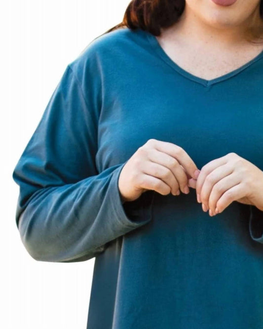 On The Plus Side - Jersey V - neck Long Sleeve Tunic - Plus - blue - clothing - cotton - blend