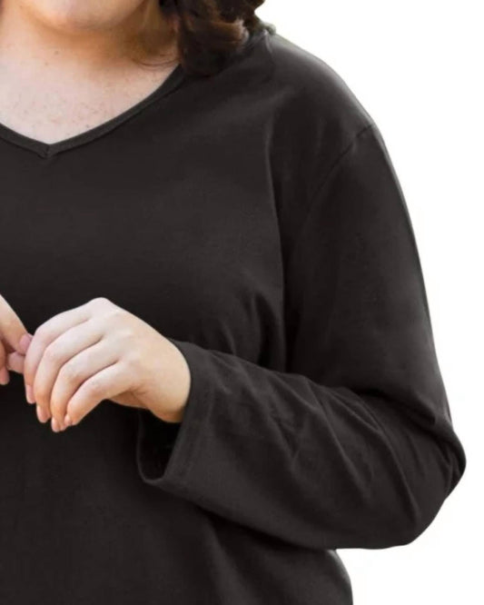 On The Plus Side - Jersey V - neck Long Sleeve Tunic - Plus - black - clothing - cotton - blend