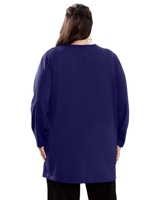 On The Plus Side - Jersey V - neck Long Sleeve Tunic - Plus - blue - clothing - cotton - blend
