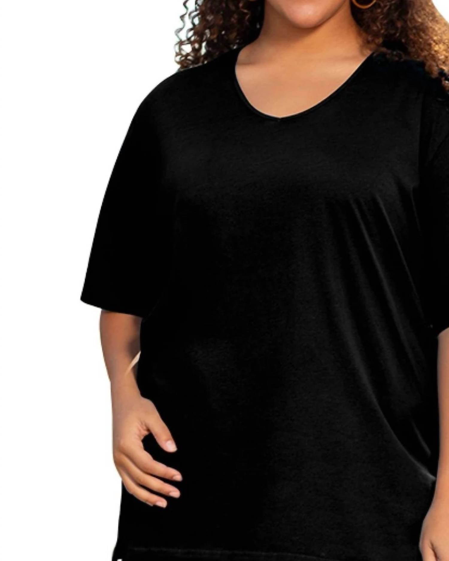 On The Plus Side - Jersey V - neck Short Sleeve Tee - Plus - black - clothing - cotton - blend
