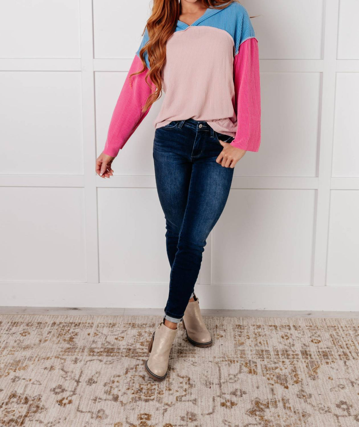 One Eleven North - Textured Color Block Pullover Hoodie
