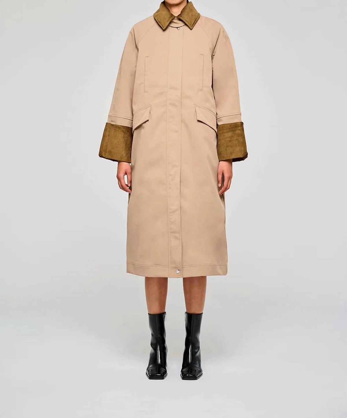 Oofwear - Corduroy Collar And Front Pockets Long Jacket