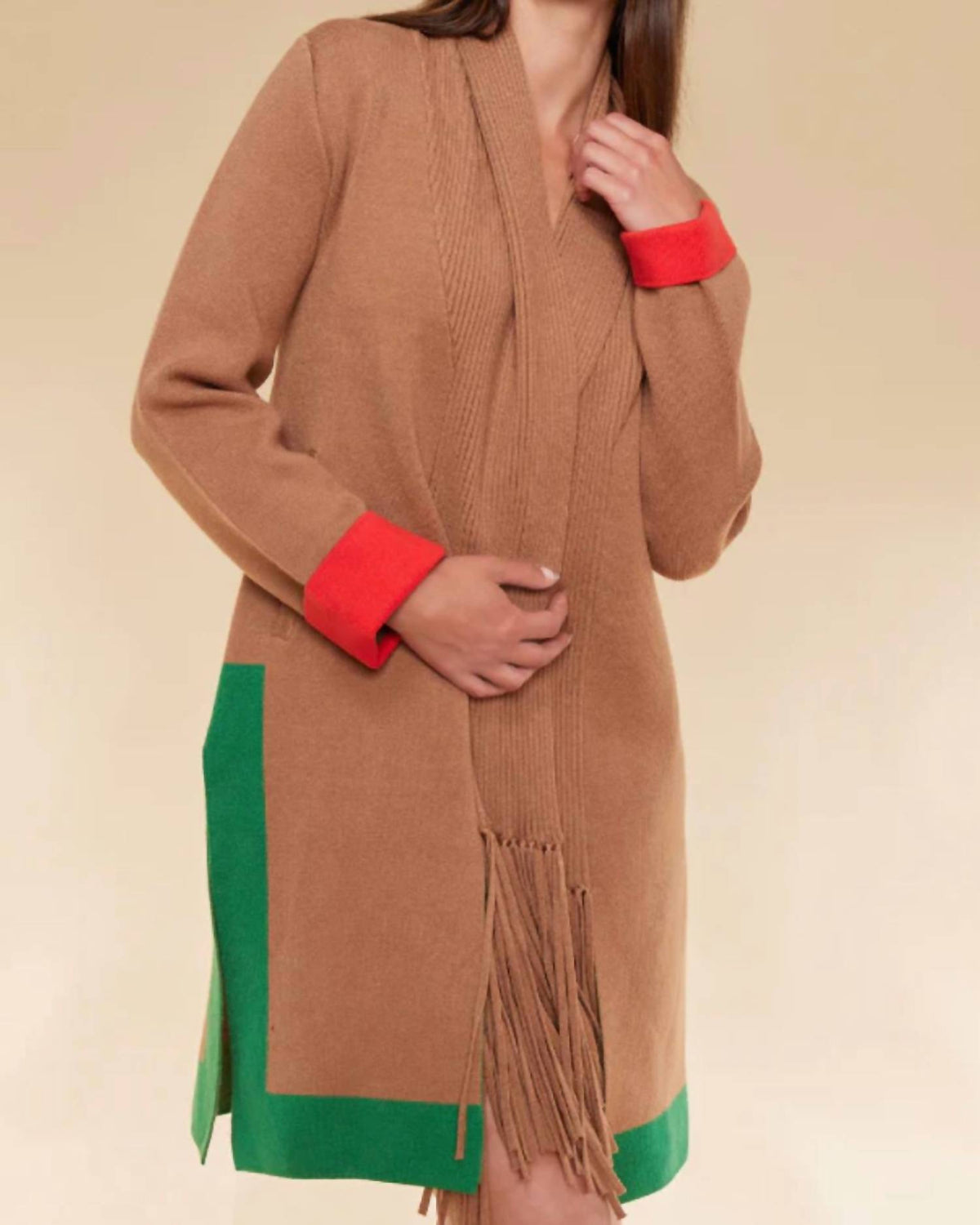 Oolala - Contrast Color Duster Cardigan