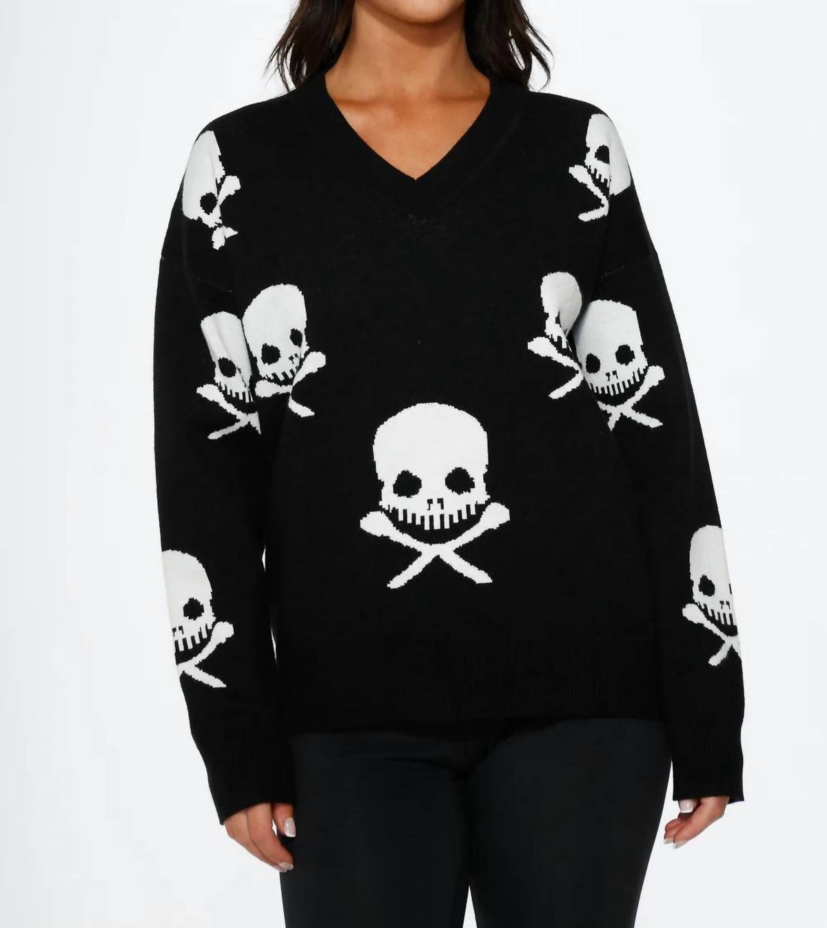 Orchid Bloom - Skulls V-neck Sweater