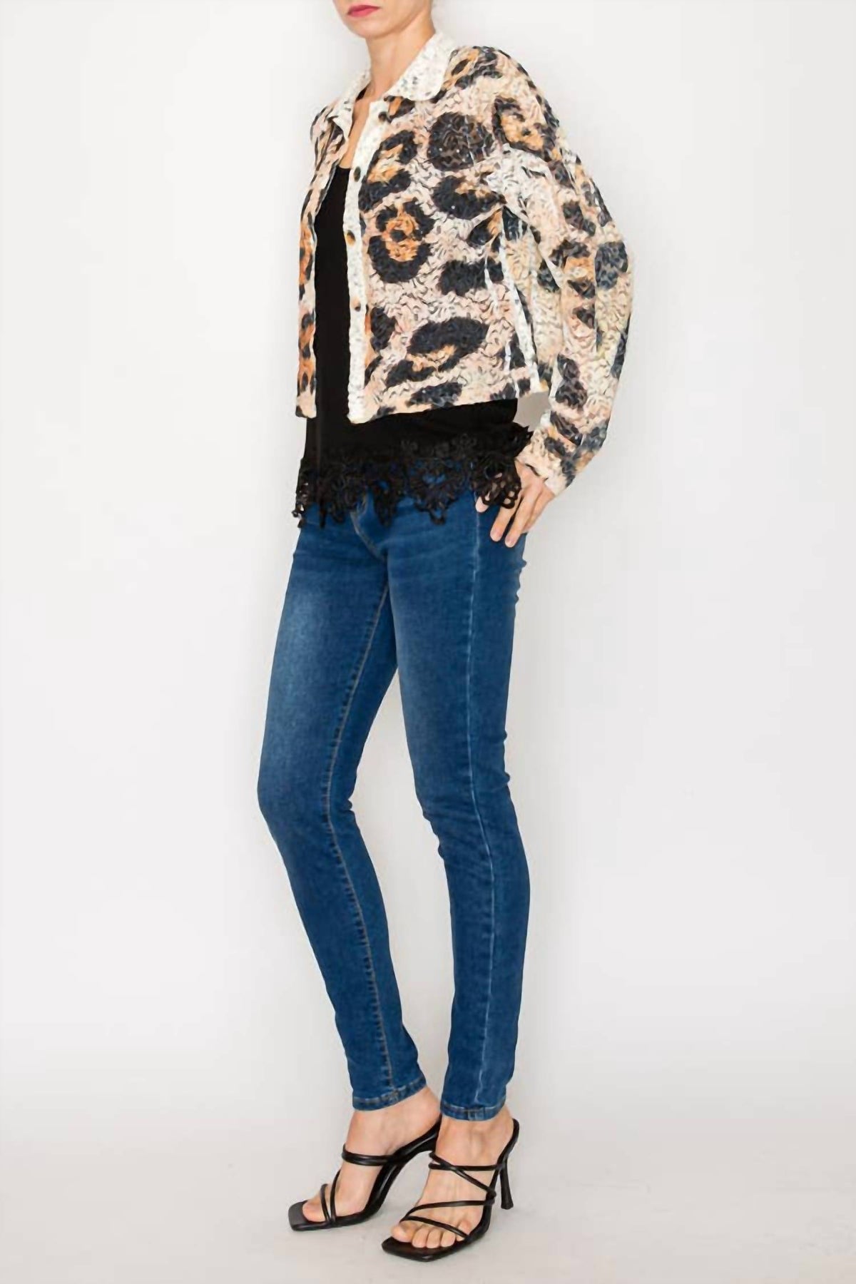 Origami - Lace & Sequin Cropped Button-up Jacket