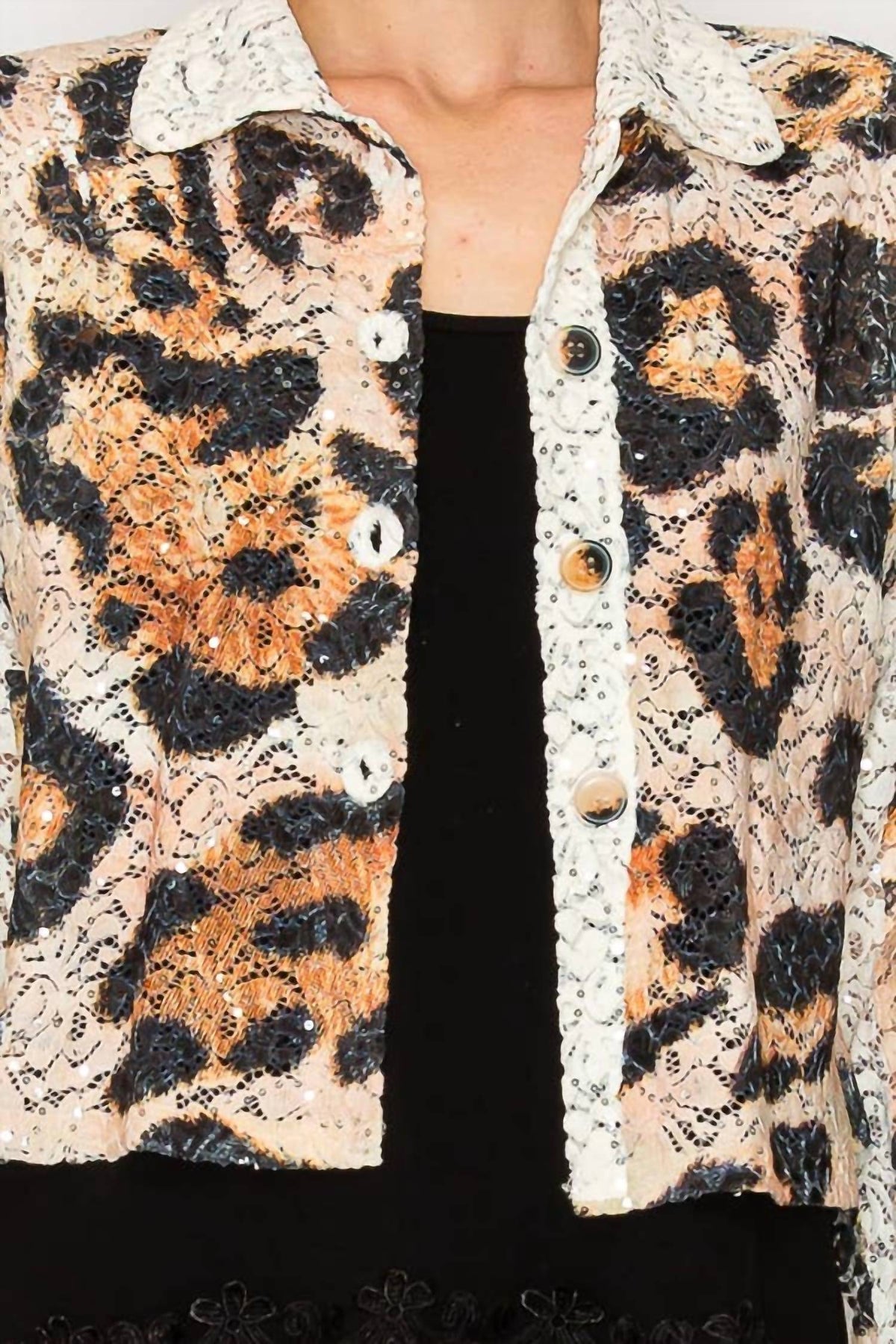 Origami - Lace & Sequin Cropped Button-up Jacket