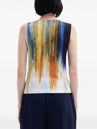 Oscar De La Renta - Brush Print Fine Knit Top - clothing - cotton - tank - tops