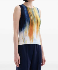 Oscar De La Renta - Brush Print Fine Knit Top - clothing - cotton - tank - tops
