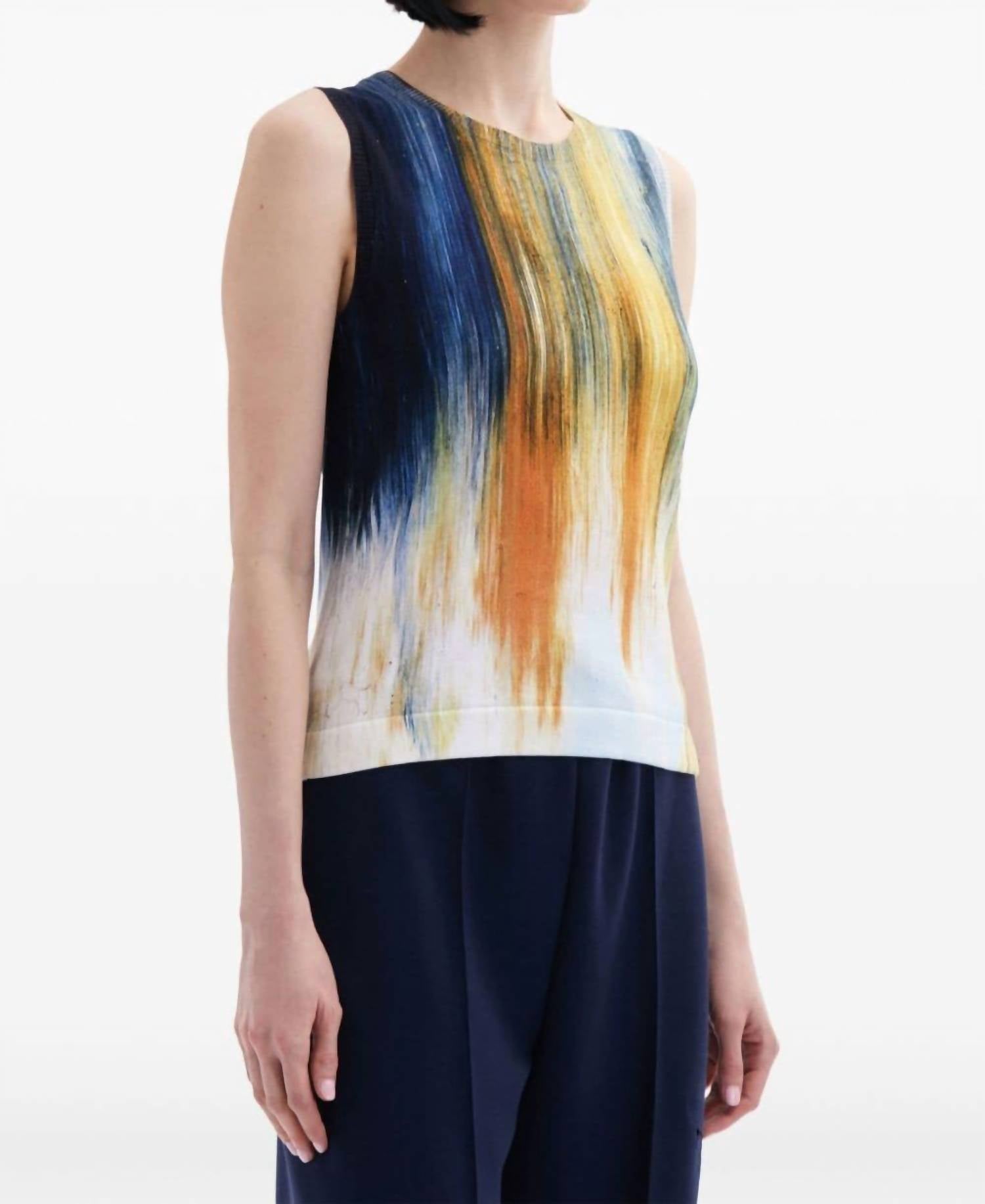 Oscar De La Renta - Brush Print Fine Knit Top - clothing - cotton - tank - tops