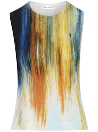 Oscar De La Renta - Brush Print Fine Knit Top - clothing - cotton - tank - tops