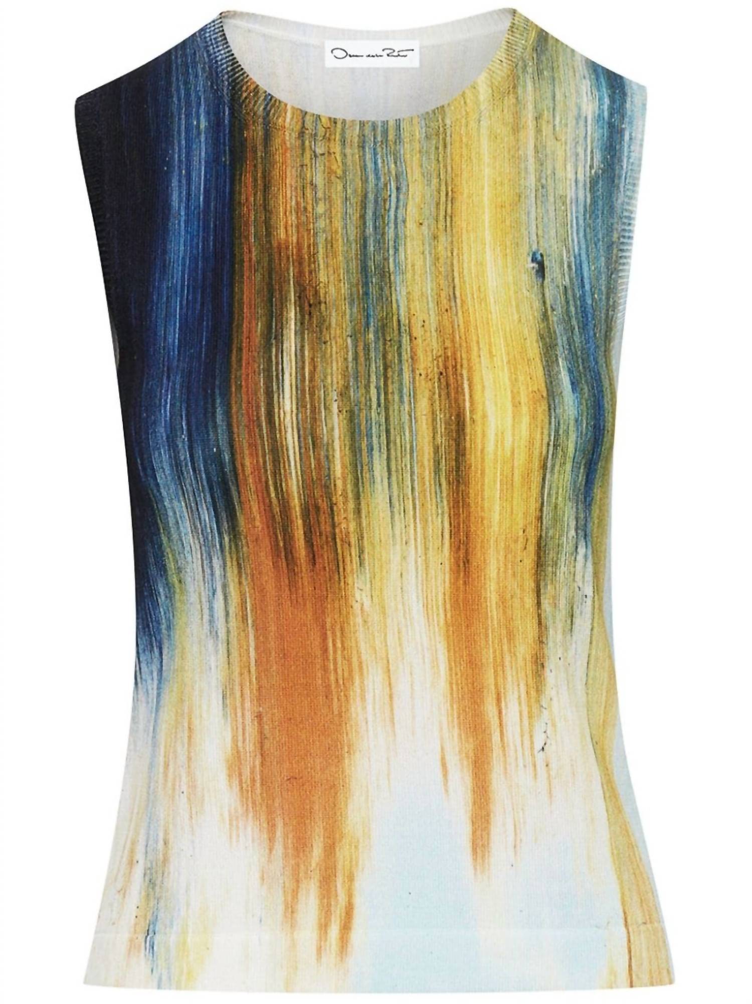 Oscar De La Renta - Brush Print Fine Knit Top - clothing - cotton - tank - tops