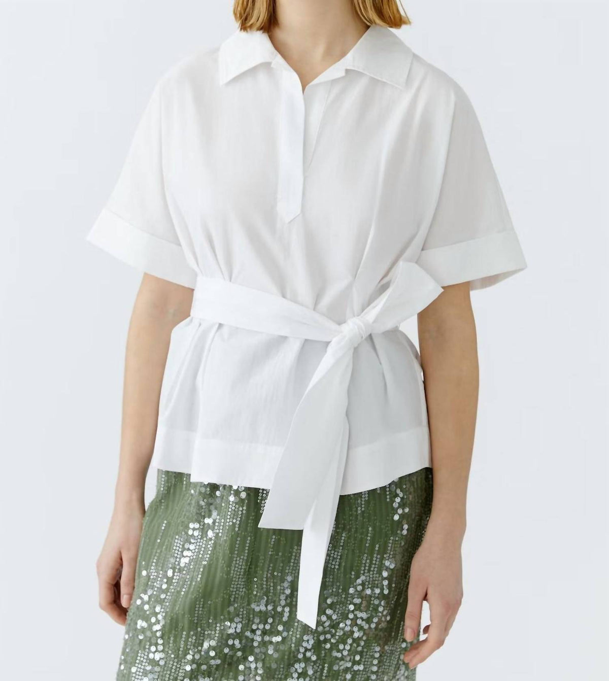 Oui - Collared Belted Blouse