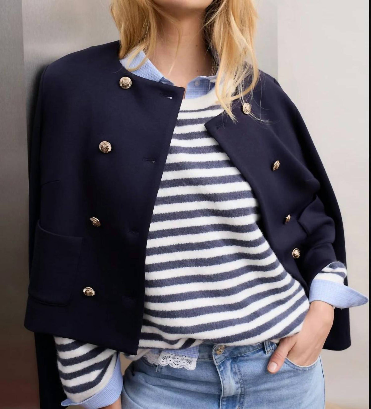 Oui - Collarless Scuba Jacket