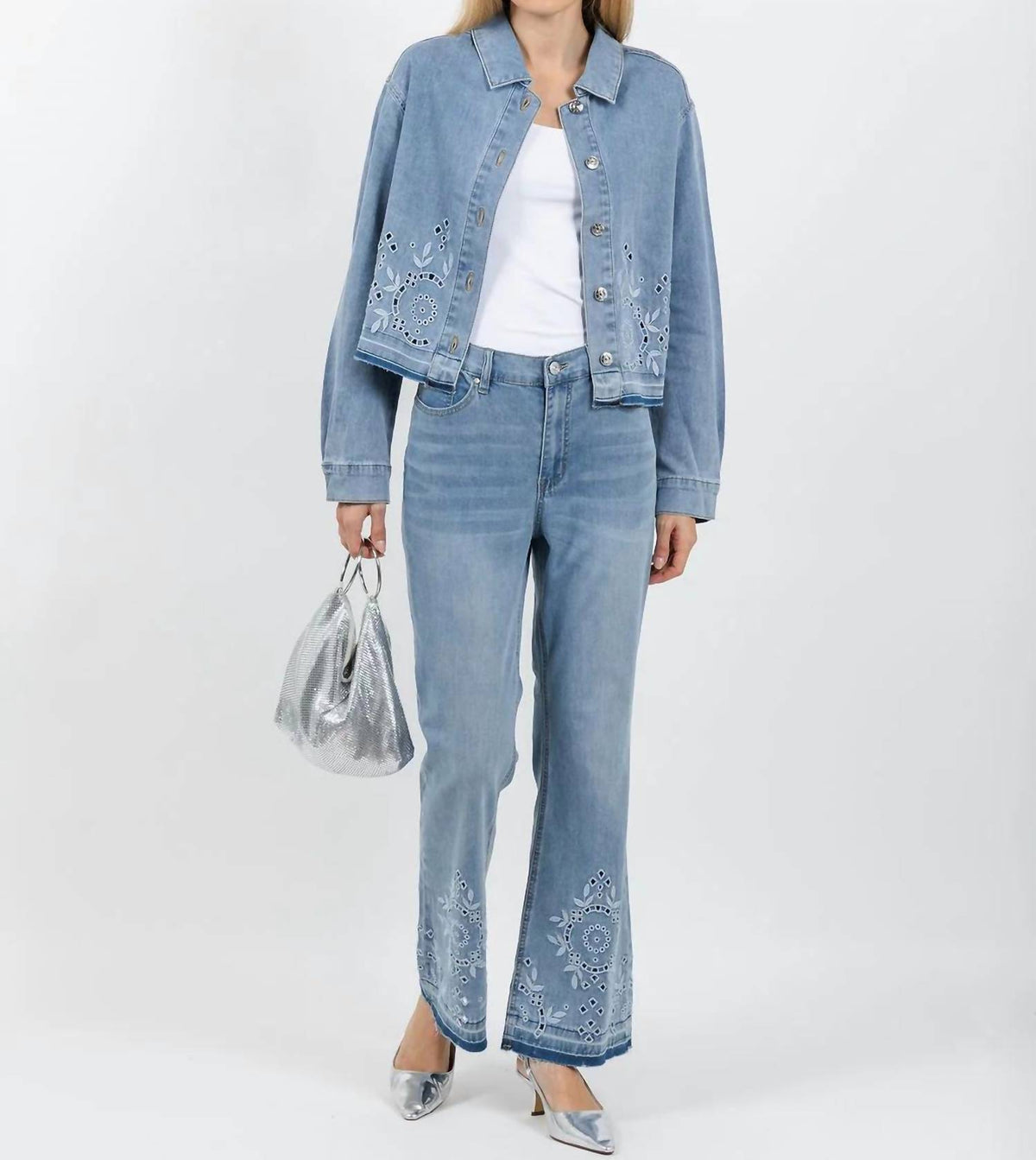 Oui - Embroidered Boot Cut Jeans
