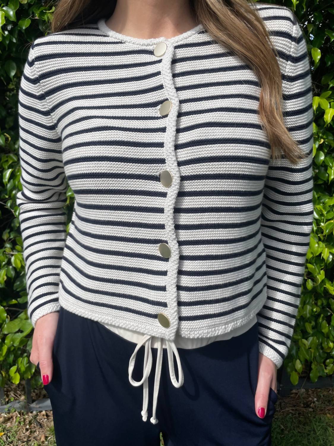 Oui - Lindsey Stripe Cardigan - cardigans - clothing - cotton - blend