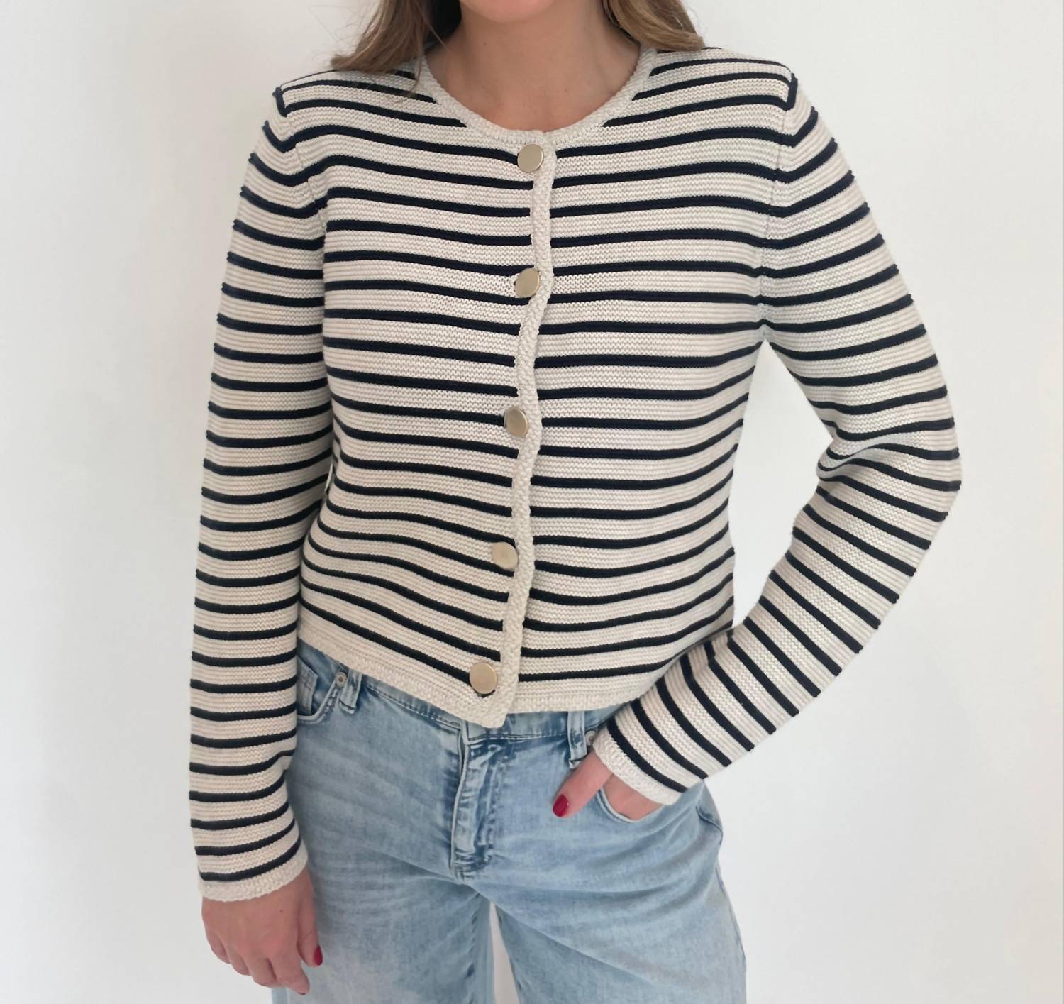 Oui - Lindsey Stripe Cardigan - cardigans - clothing - cotton - blend