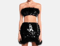 Ow Collection - Virgo Sequin Feather Top And Skirt Set