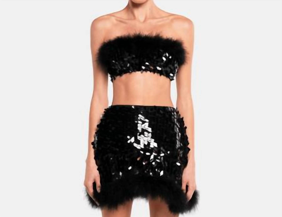 Ow Collection - Virgo Sequin Feather Top And Skirt Set