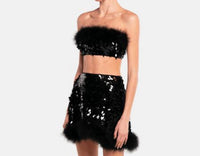 Ow Collection - Virgo Sequin Feather Top And Skirt Set