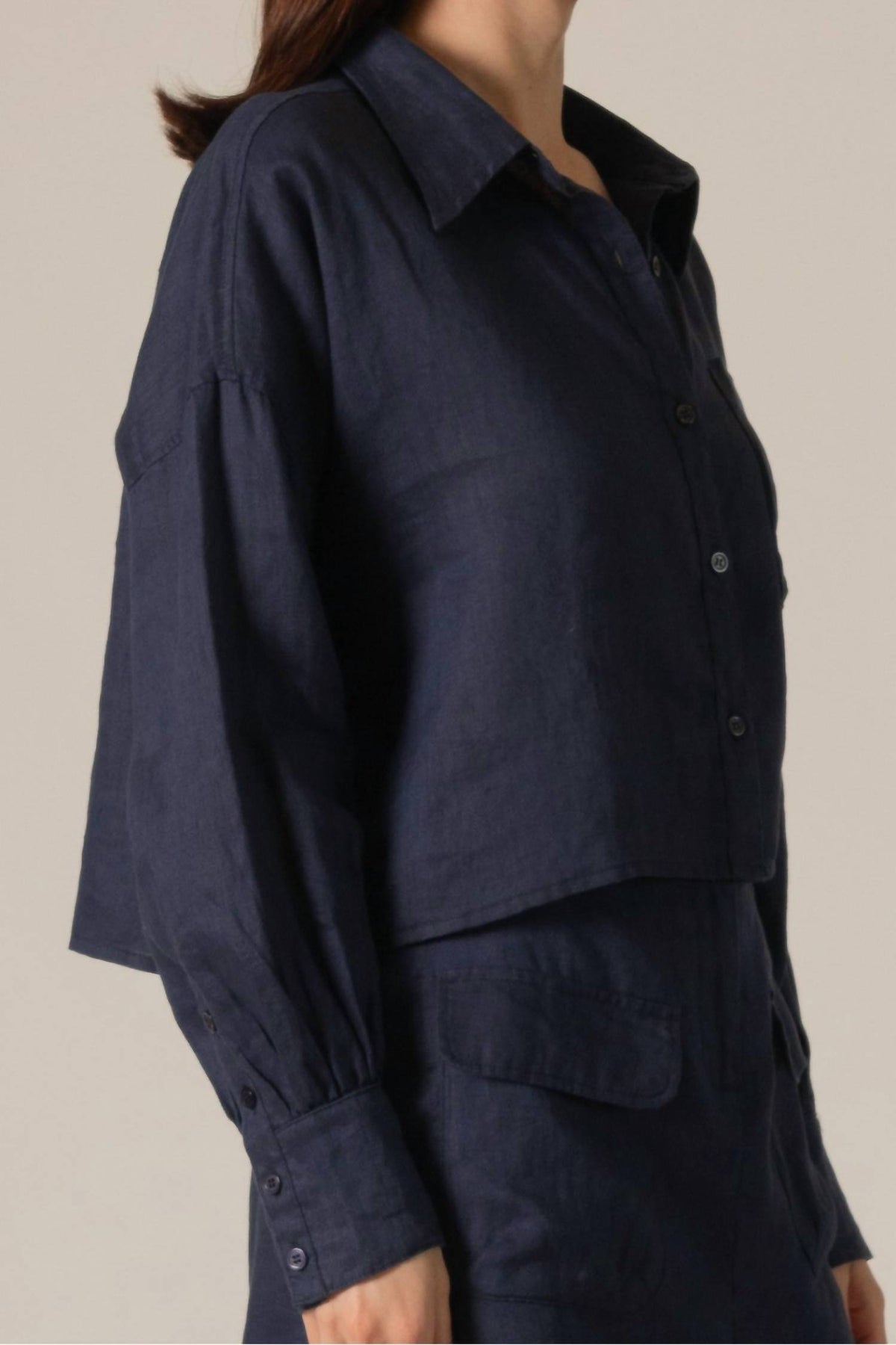 P.Cill - Frankie Linen Cropped Button Up Top
