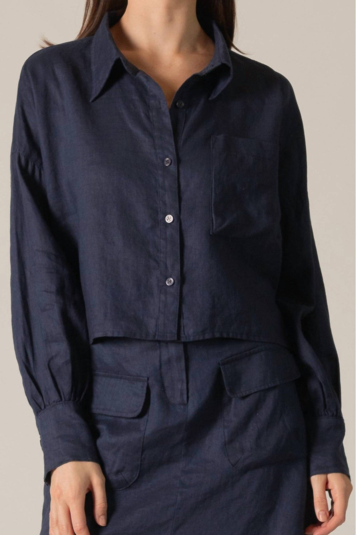 P.Cill - Frankie Linen Cropped Button Up Top