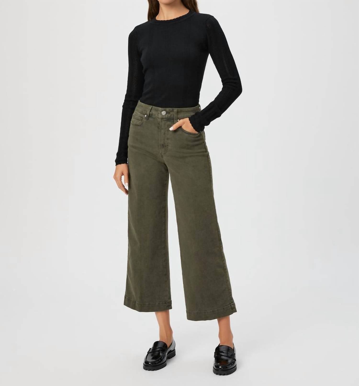 Paige - Anessa High Rise Wide Leg Pants - clothing - green - pants
