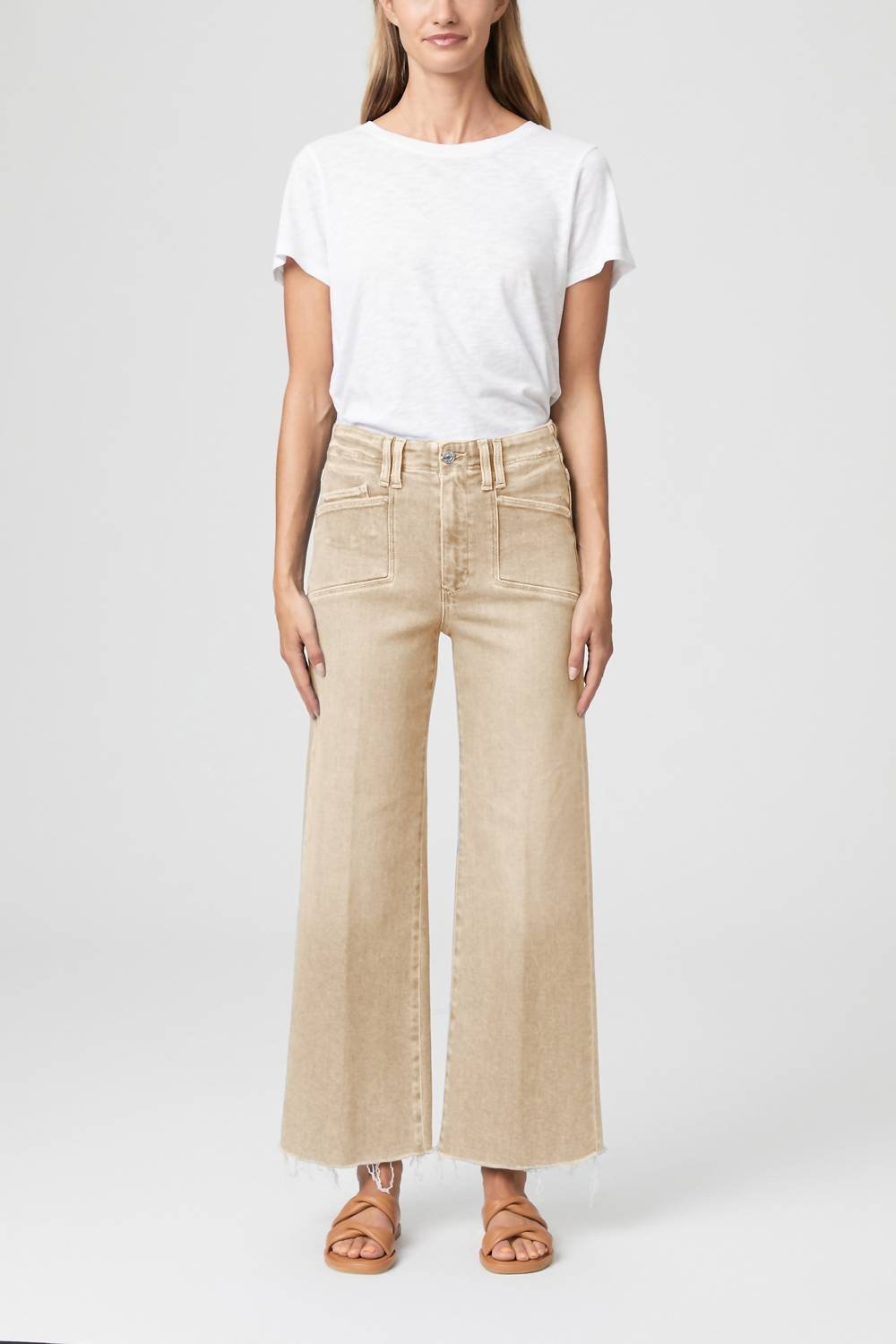 Paige - Anessa Set In Pockets Wide Leg Pants - beige - clothing - pants
