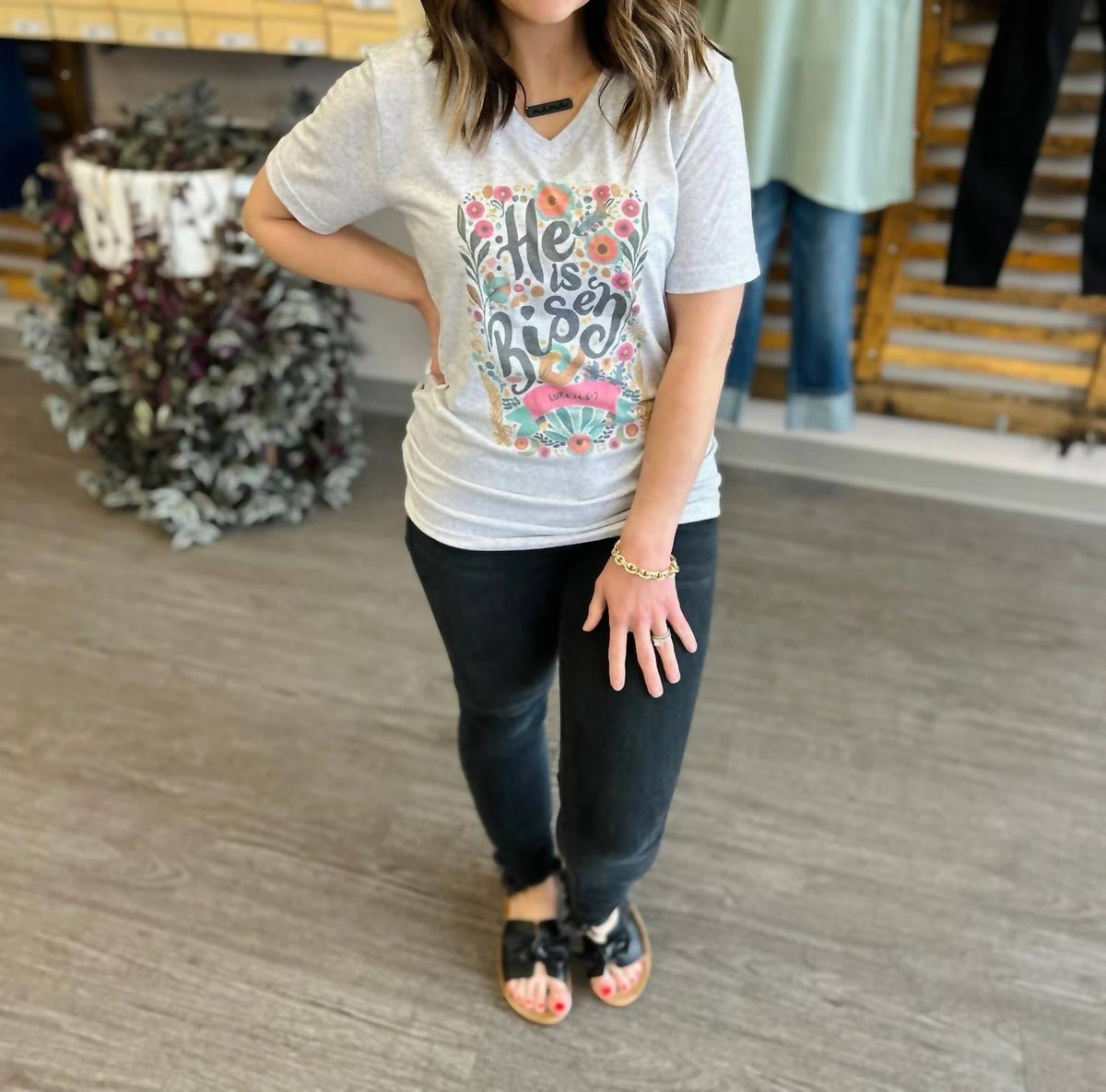 Painted Skies - He Is Risen Floral Boho Tee