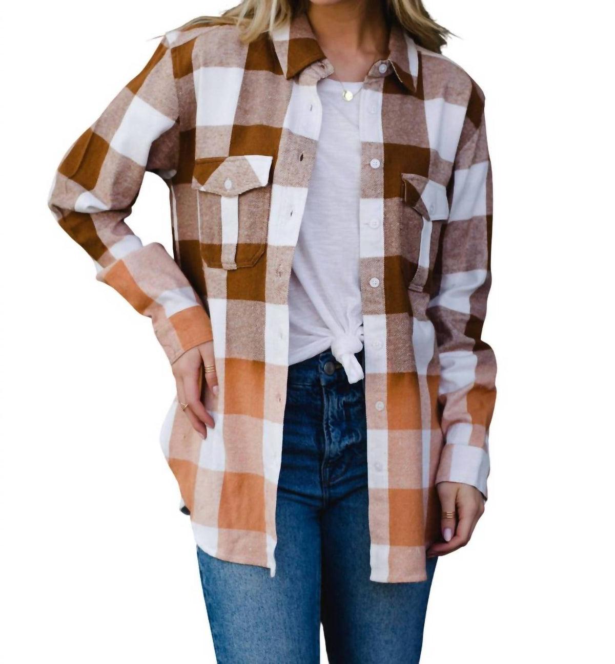 Panache Apparel - Bleached Gradient Cotton Plaid Flannel Shacket