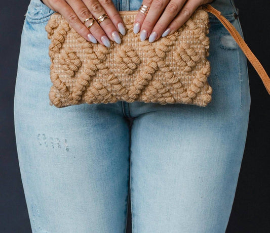 Panache Apparel - Diamond Pattern Wristlet - bags - beige - handbags