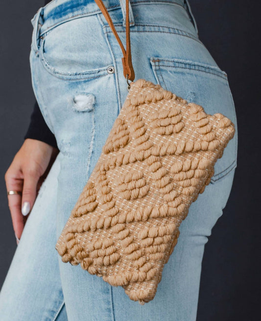 Panache Apparel - Diamond Pattern Wristlet - bags - beige - handbags