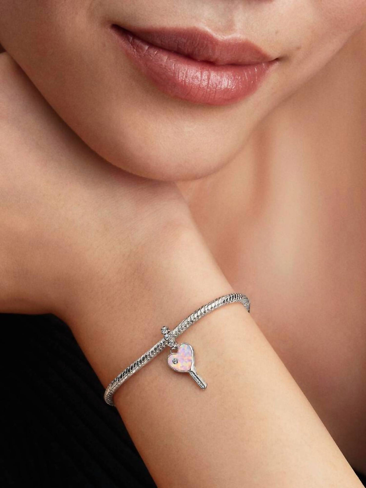 Pandora - Opalescent Heart Key Dangle Charm