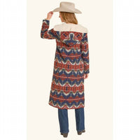 Panhandle - Aztec Jacquard Sherpa Lined Long Hooded Coat