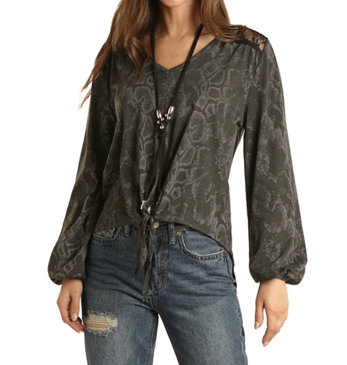 Panhandle - Snake Print Tie Front Top