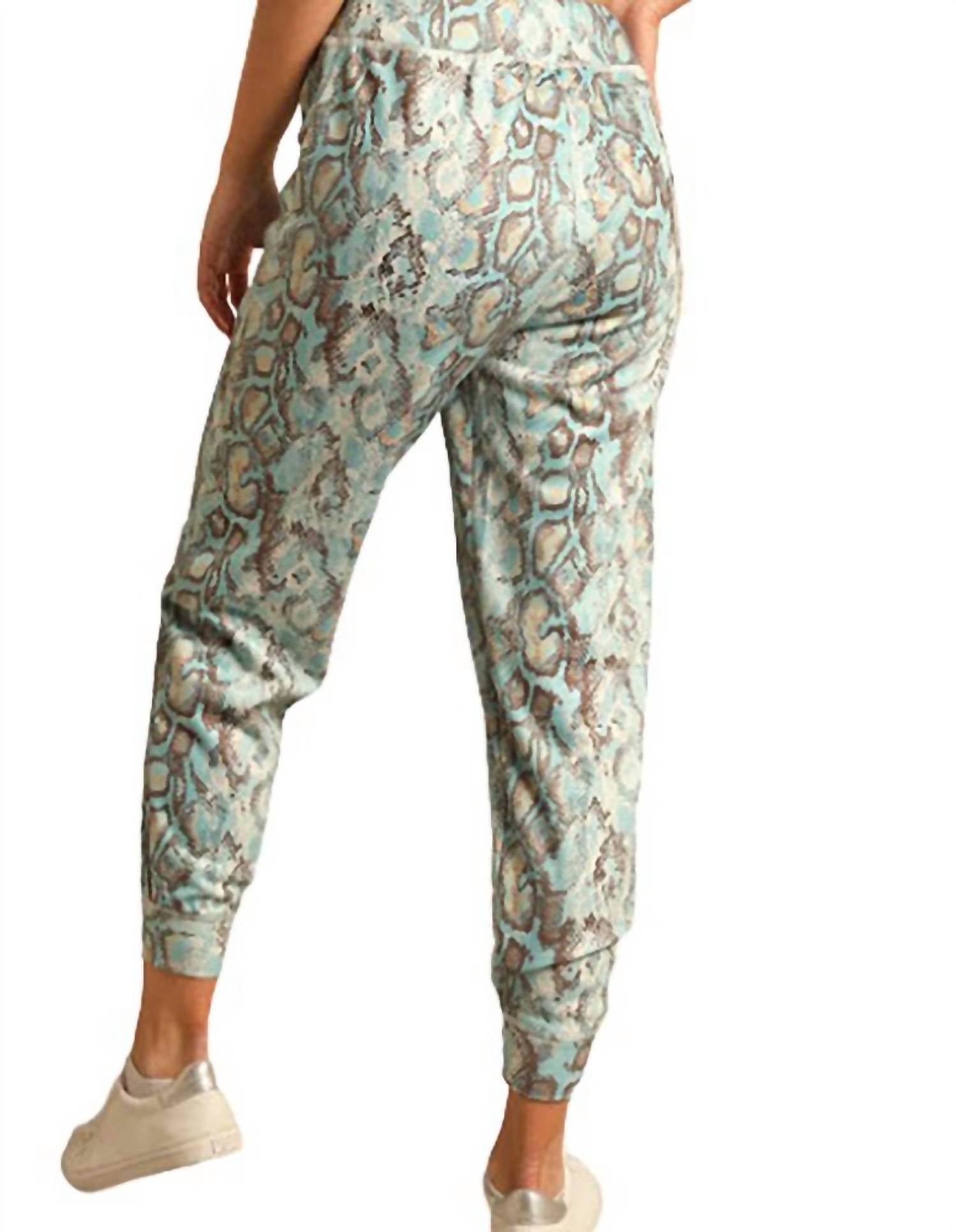 Panhandle - Women's Rock & Roll Cowgirl Range Athletic Jogger Pants - animal - blue - clothing