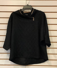 Papa - Mock Neck Diamond Knit Poncho - black - clothing - ponchos