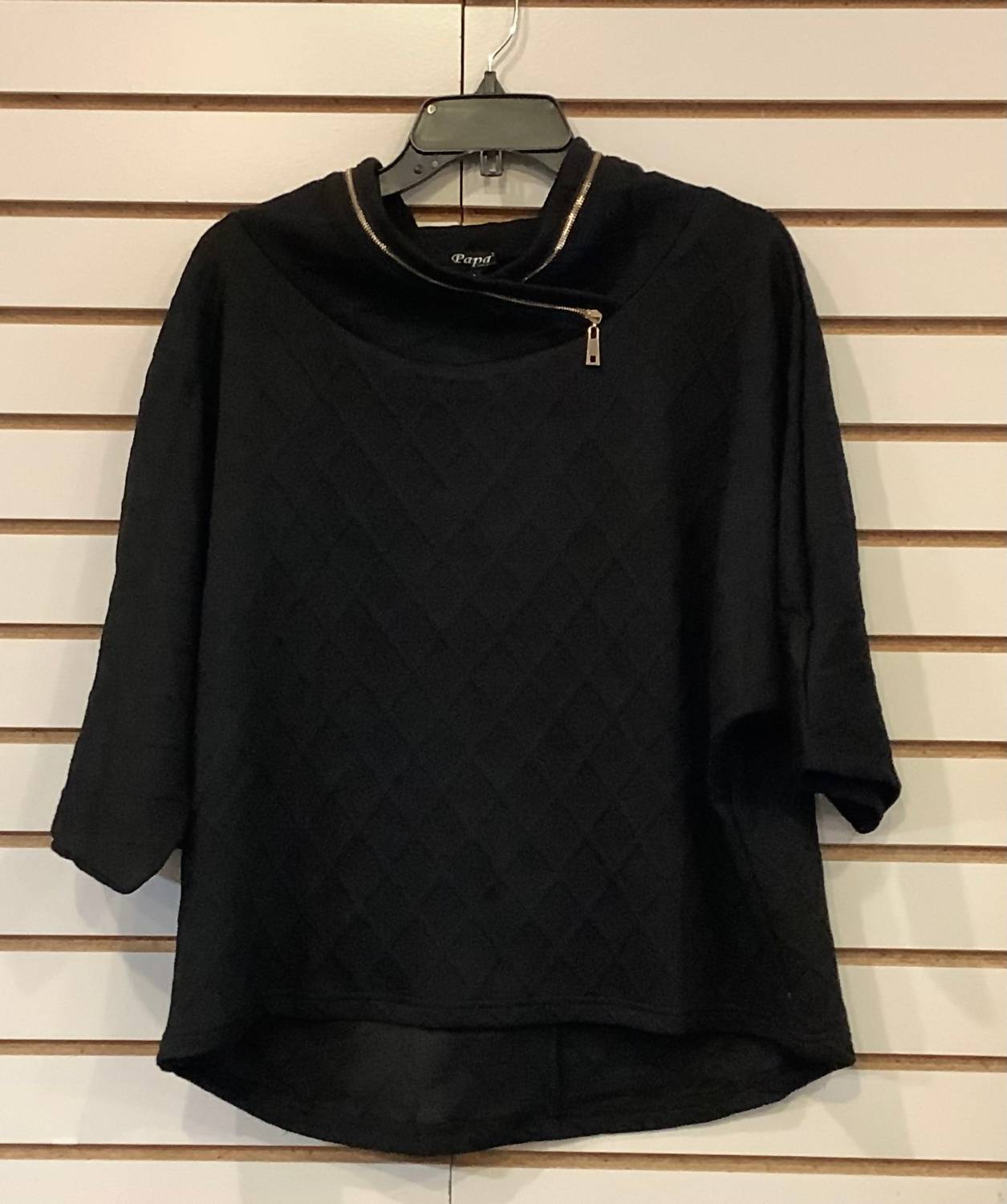 Papa - Mock Neck Diamond Knit Poncho - black - clothing - ponchos
