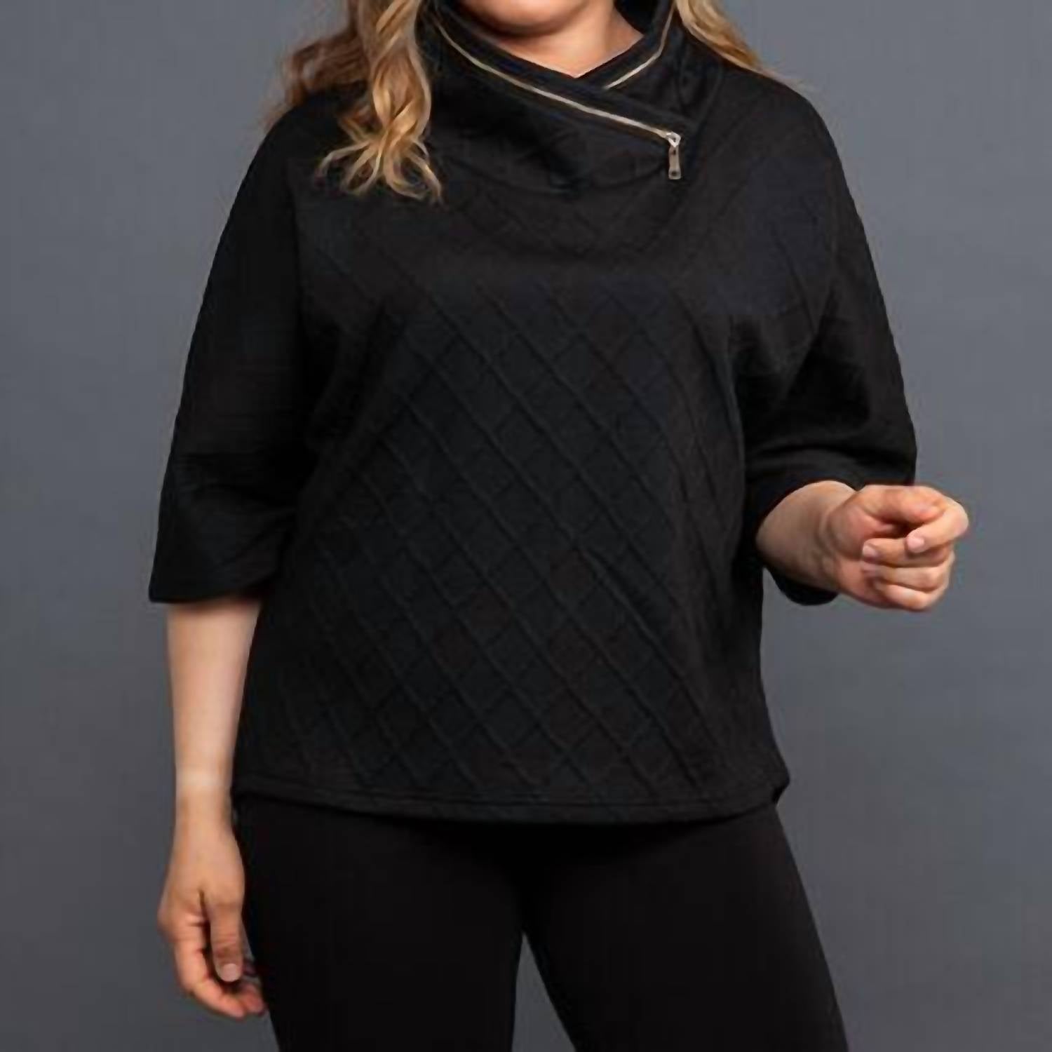 Papa - Mock Neck Diamond Knit Poncho - black - clothing - ponchos