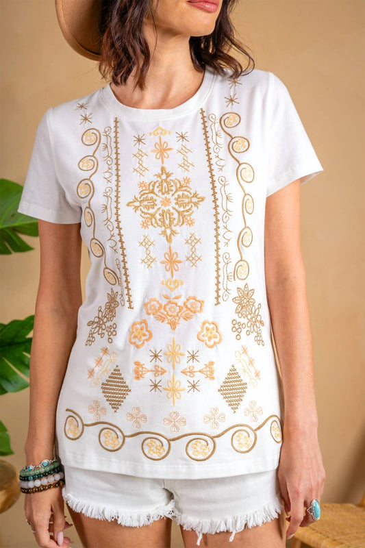 Paparazzi - Embroidered Jersey Knit Tee Top - clothing - directbrandpartner - geometric