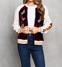 Paparazzi - Embroidered Velvet Baseball Jacket