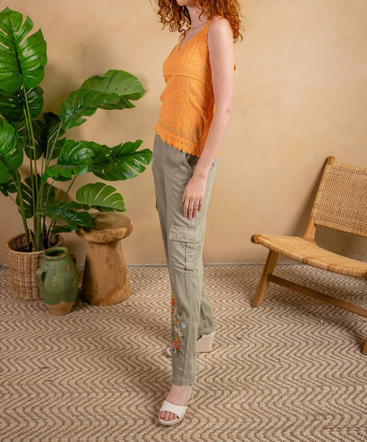 Paparazzi - Embroidered Woven Tank Crochet Trim Tank Top - clothing - directbrandpartner - orange