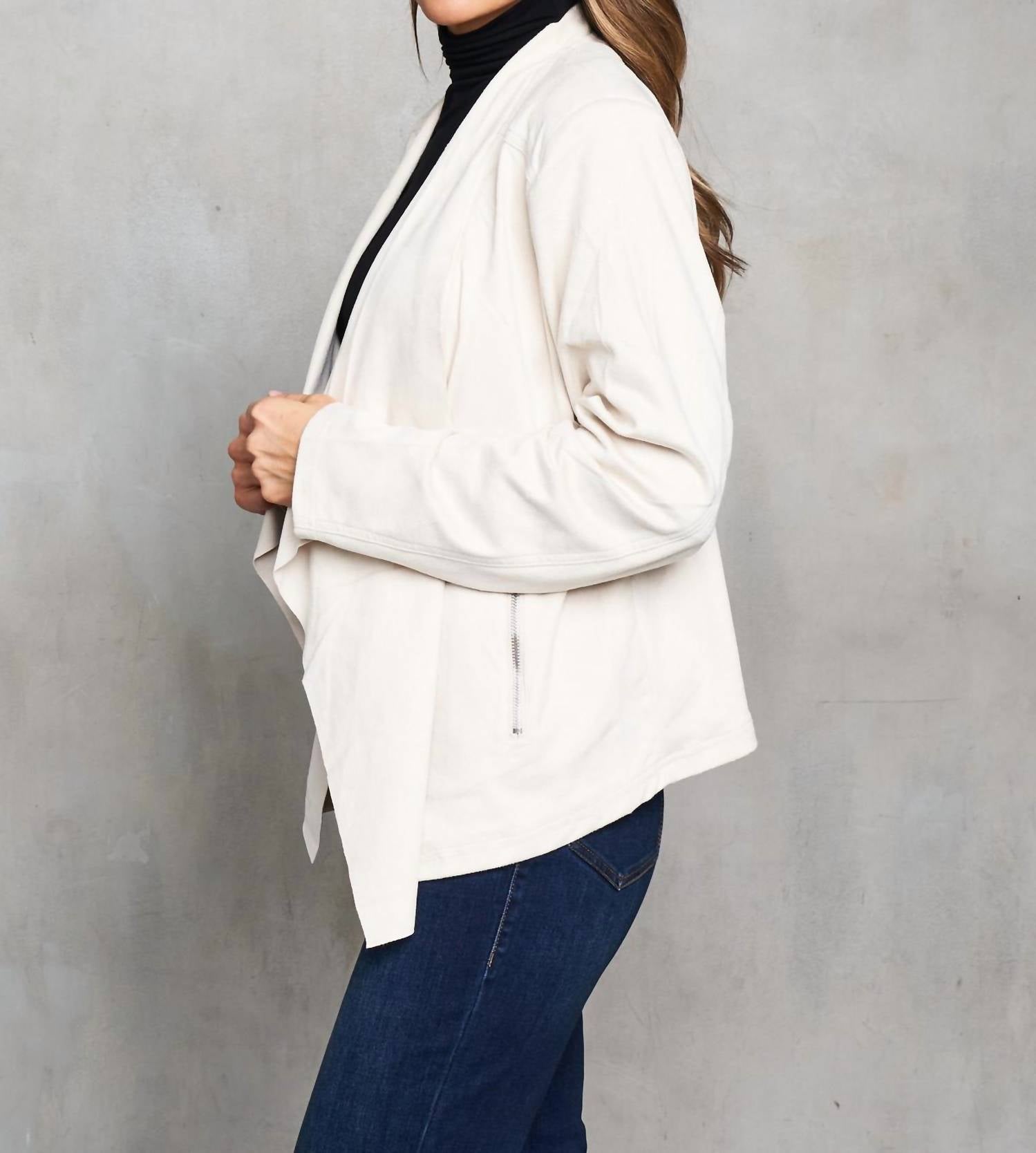 Paparazzi - Faux Suede Drape Front Jacket - beige - blazers - clothing