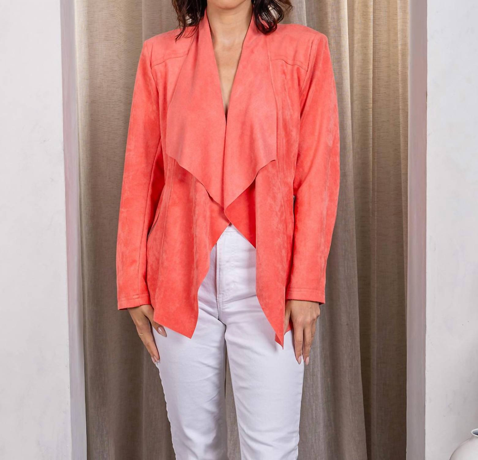 Paparazzi - Faux Suede Drape Front Jacket - blazers - clothing - directbrandpartner