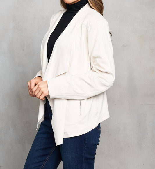 Paparazzi - Faux Suede Drape Front Jacket - beige - blazers - clothing