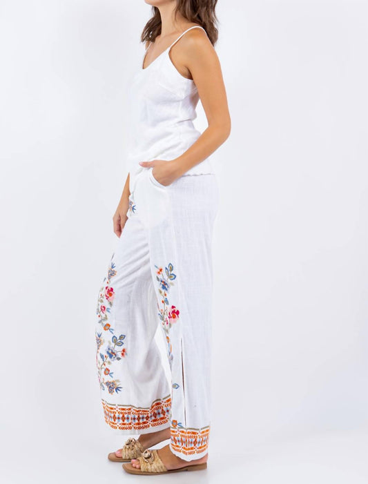 Paparazzi - Linen Blend Embroidered Slit Side Pant - clothing - directbrandpartner - floral