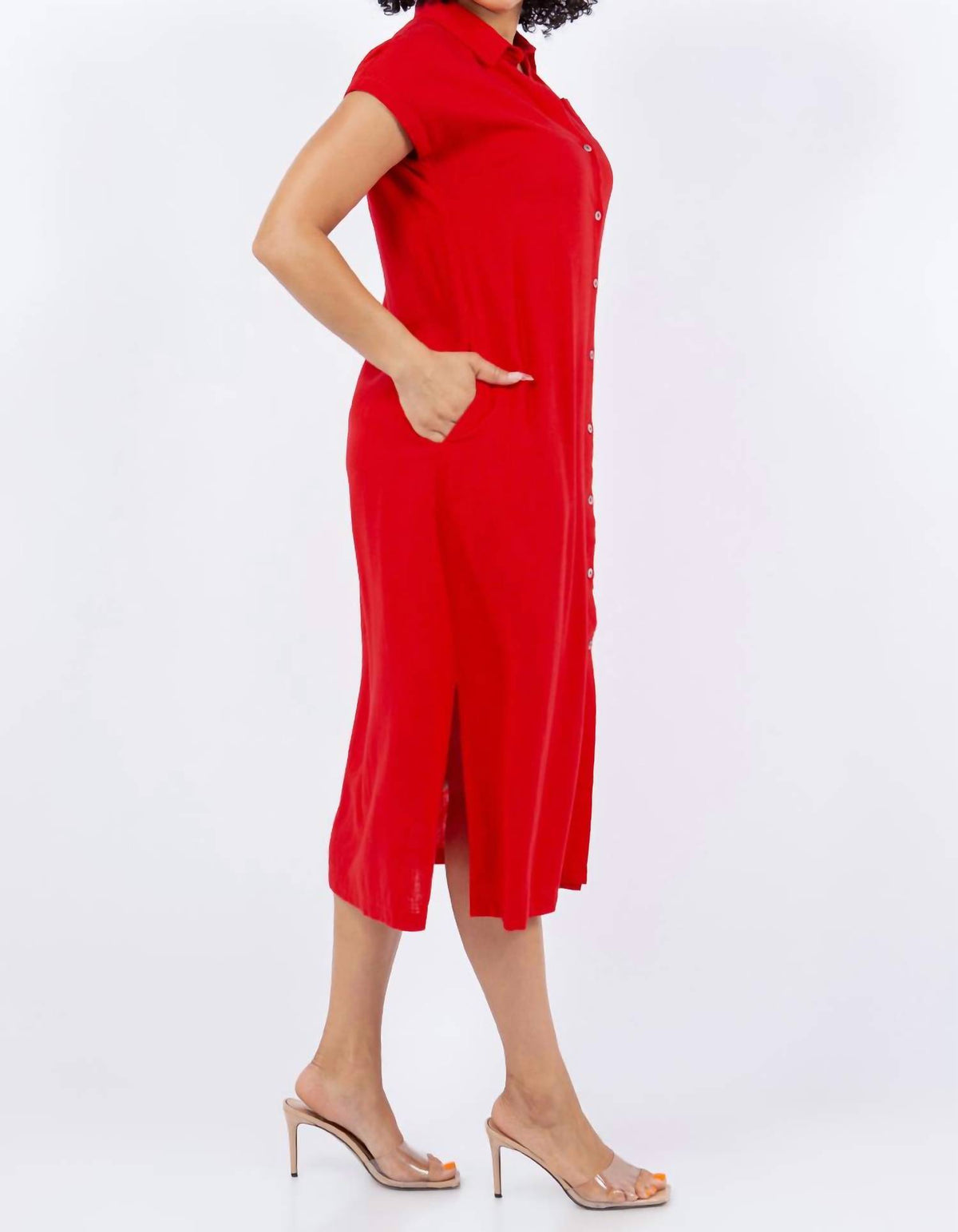 Paparazzi - Linen Blend Solid Midi Shirt Dress